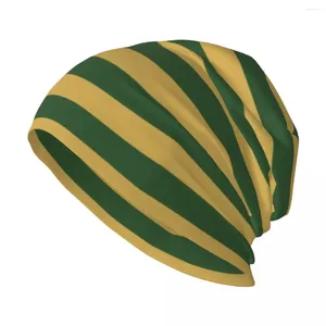 Bérets Petit Pin Vert Et Or Rayures Horizontales Tricot Chapeau Chapeaux De Thé Casquette Homme Femme