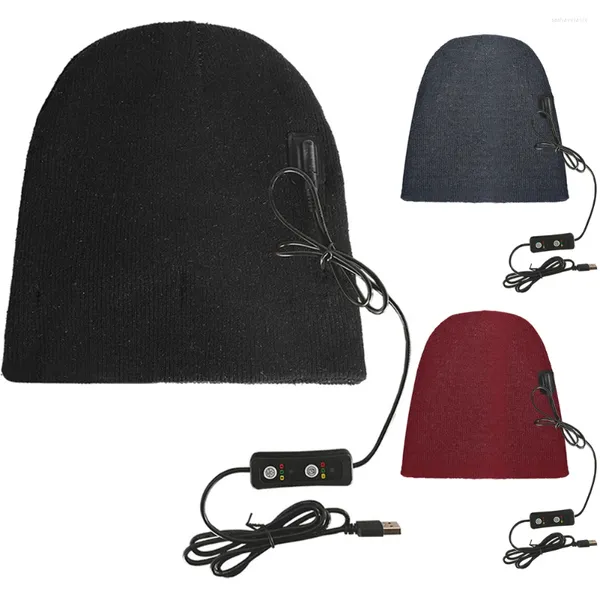 Boinas Gorros de calefacción inteligentes Gorro de punto suave alimentado por USB Temperatura a prueba de viento ajustable para deportes al aire libre Ciclismo Senderismo