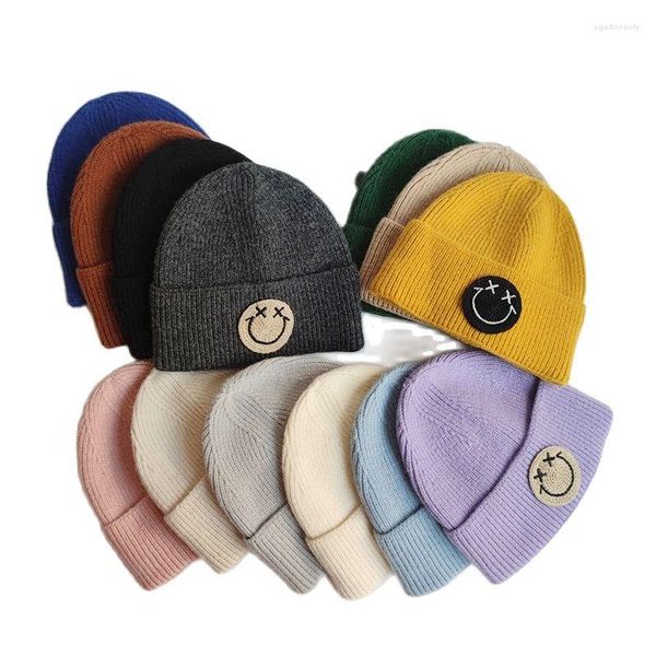 Bérets sourire Patch tricoté chapeau hiver épais chaud laine Beanie chapeaux loisirs casquette Skullcap hommes adultes Skullies os Gorras