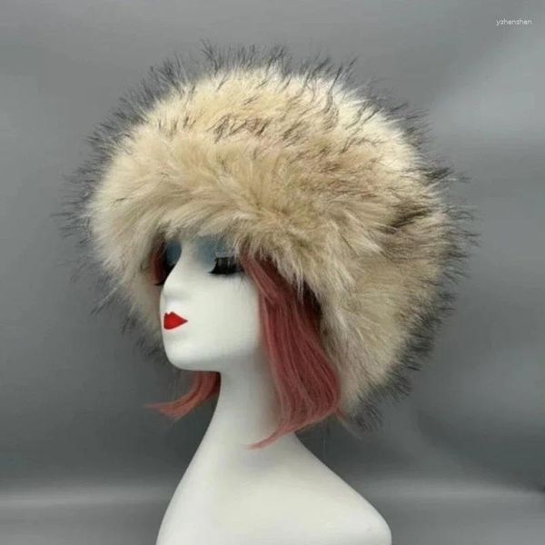 Bérets Chapeau russe en fourrure douce pour femmes à la mode et chauffe-bras pour jeunes à la mode, cosaque multicolore