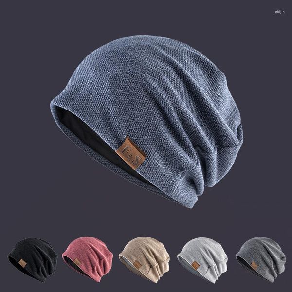 Bérets Trime à tricot souple Printemps Autumn Baggy bonnet chapeau hommes femmes Couleur solide Capuche chaude extérieure unisexe Hip Hop Turban Bonnet Skullcap