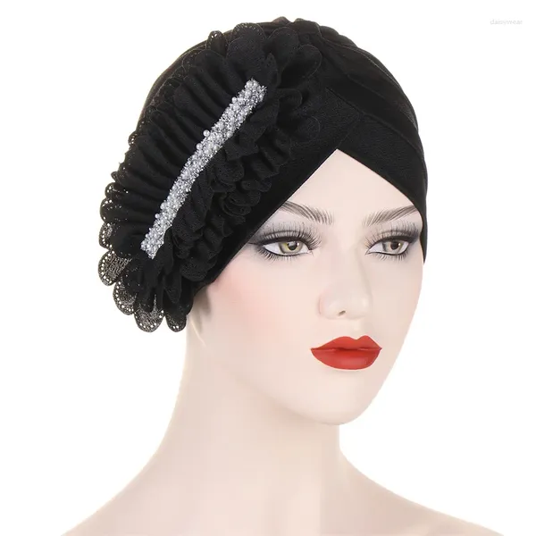Bérets doux Turban musulman Hijab casquettes perles de luxe sous-écharpe florale coton modal casquette intérieure voile coiffe de tête chapeau de bonnet pour femme islamique