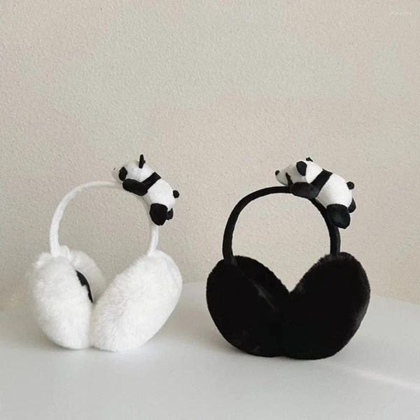 Boinas Soft Plush Ear Warmer Protección contra el frío Panda Forma Cubierta A prueba de viento Muffs plegables Mujeres