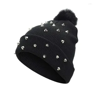 Bérets Soft Punk tricots bonnet de bonnet acrylique noir chaud pour les femmes