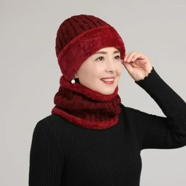 Boinas Color Sólido Gorro Sombrero Bufanda Conjunto Invierno Para Hombres Mujeres Acogedor Punto Con Forro Polar Cuello Calentador Elegante