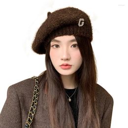 Bérets Couleur unie faux cachemire tricot béret chapeau pour femmes filles automne hiver chaud tricoté bonnet chapeaux artiste français peintre casquette