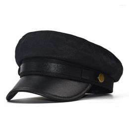 Beretten Solid Color Faux Leather Beret Flat Top Pu Style Painters Hat Cap Sboy Caps Cabbie Painter Gatsby Ivy