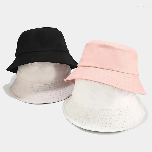 Bérets Chapeau de pêcheur de couleur unie pour femmes filles crème solaire casquette de plage Macaron pur extérieur plat pare-soleil