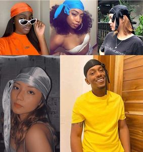 Bérets Couleur continue en soie Satin Durag Headwear Soft Tails Band Té-tête Turban Bonnet Waves Chapeaux de tête