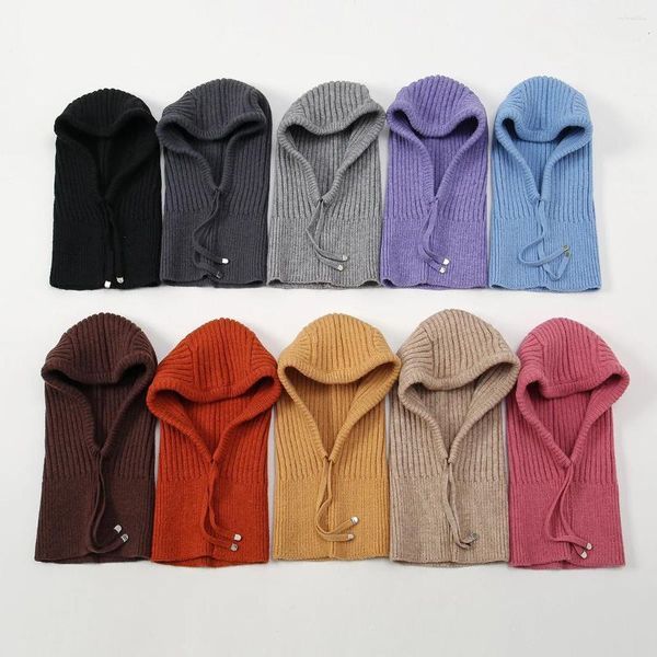 Bérets couleur unie femmes hiver tricoté laine cagoule chapeau avec bouchons d'oreilles et couvre-cou hommes chauds pour hommes femmes cadeau