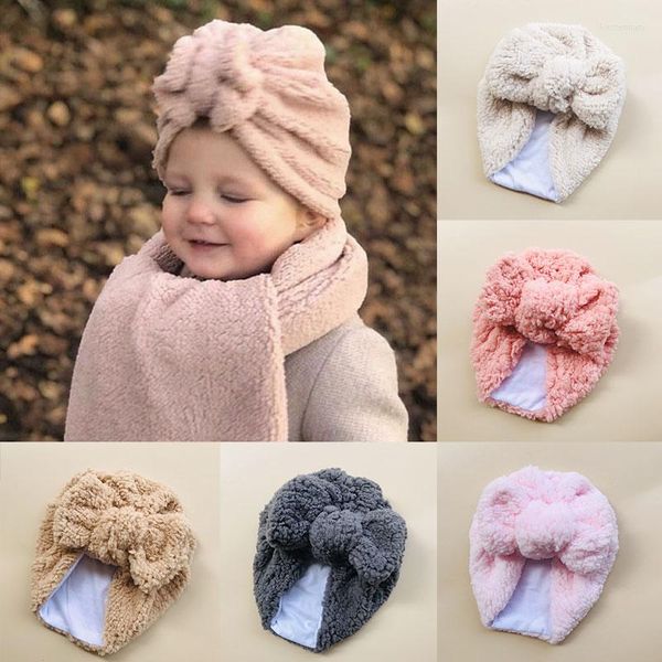 Boinas de lana de cordero sólida, sombrero de bebé con lazo, turbante, gorro para niño pequeño, gorros, diademas para niñas y niños de 3 a 5T