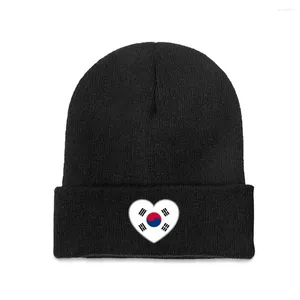 Baretten Zuid-Korea Vlag Hart Top Print Mannen Vrouwen Unisex Gebreide Muts Winter Herfst Beanie Cap Warme Motorkap Voor cadeau