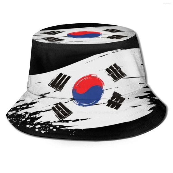 Bérets Corée du Sud-Drapeau Coréen Protection Uv Pliable Seau Chapeaux Femmes Hommes Corée Corée La