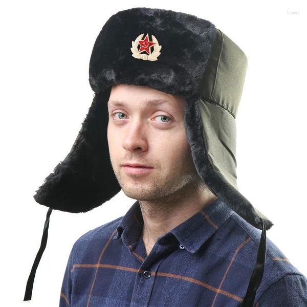 Berets Badge militaire de l'armée soviétique Russie Ushanka Bomber Chapeaux Pilote Trapper Hat de sol