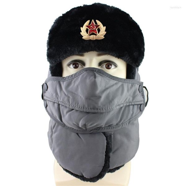 Bérets insigne soviétique Ushanka extérieur froid nord-est épais Plus velours hommes femmes hiver cyclisme chaud cache-oreilles chapeau