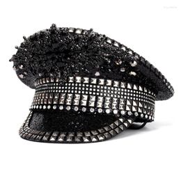 Bérets Sparkling Captain Hat Heavy Crystal Paillettes Rivets pour Bachelorette Party Mariée Acteur Actrice