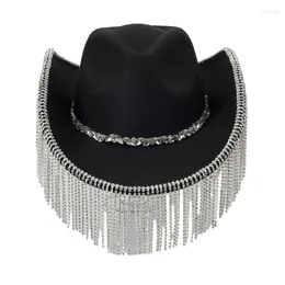 Boinas Sparkling Cowboy Hat Tassels Crystal Wild para Bachelorette Party Actor Actriz
