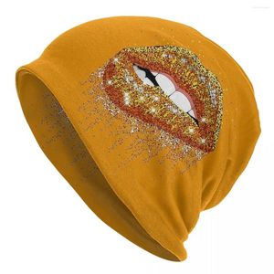 Baretten Sprankelende lippen Motorkap Hoeden Gebreide muts Hiphop Straat Glitter Zilver Skullies Mutsen Heren Dames Warm Caps voor tweeërlei gebruik