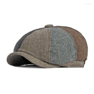 Berets Spring herfst Persoonlijkheid stiksels sboy caps voor mannen hoogwaardige casual vintage acht plakjes platte hoed 277B