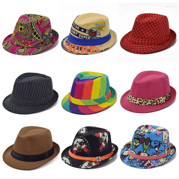 Bérets printemps coton mélange enfants Fedora chapeaux Chapeu Panama Jazz Trilby casquettes pour enfants 3 pcs/lot GPXB100