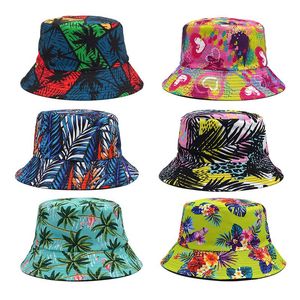 Bérets printemps été pliable cocotier fleur imprimé pêcheur casquettes Panama seau chapeau hommes femmes Hip Hop coton chapeauxbérets