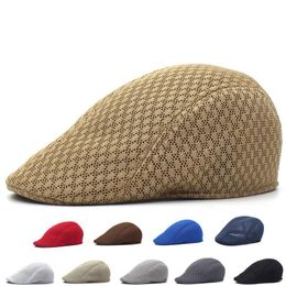 Boinas de primavera y verano para hombre, gorra de malla hueca de Color sólido, gorras Sboy transpirables, gorras ajustables de pesca para hombre, boinas para el sol para mujer