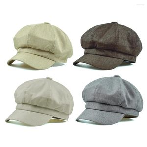 Berets lente zomer dames hoed vintage achthoekige sboy baret cap mannen ademende linnen platte kunstenaar schilder