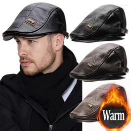 Bérets printemps hiver hommes mode rétro PU cuir béret chapeaux chapeau moyen-âge hommes visière chaud plat casquette réglable