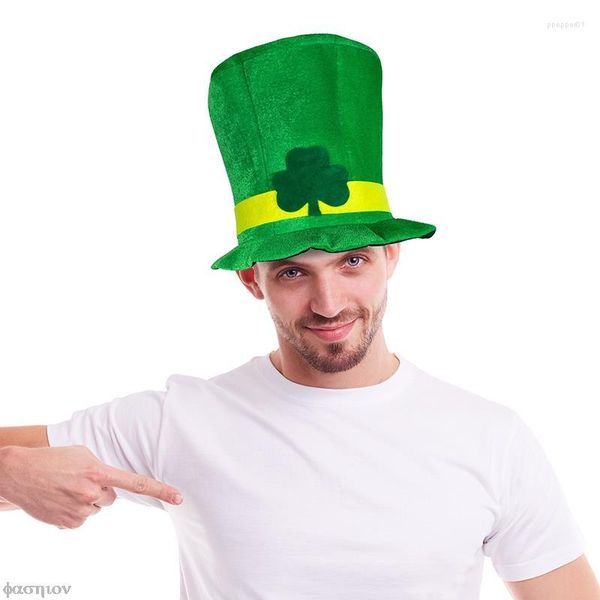 Boinas Día de San Patricio trébol sombrero de copa de terciopelo verde para hombres mujeres favores de fiesta lucha disfraz de duende irlandés sombreros divertidos Cosplay