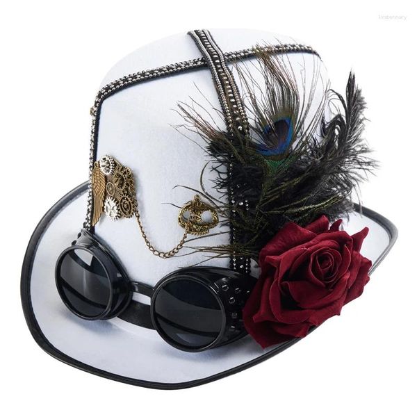 Bérets Steampunk chapeau gothique victorien lunettes haut-de-forme Vintage rétro Goth Gear Rose Fedora fête Halloween Costumes accessoires