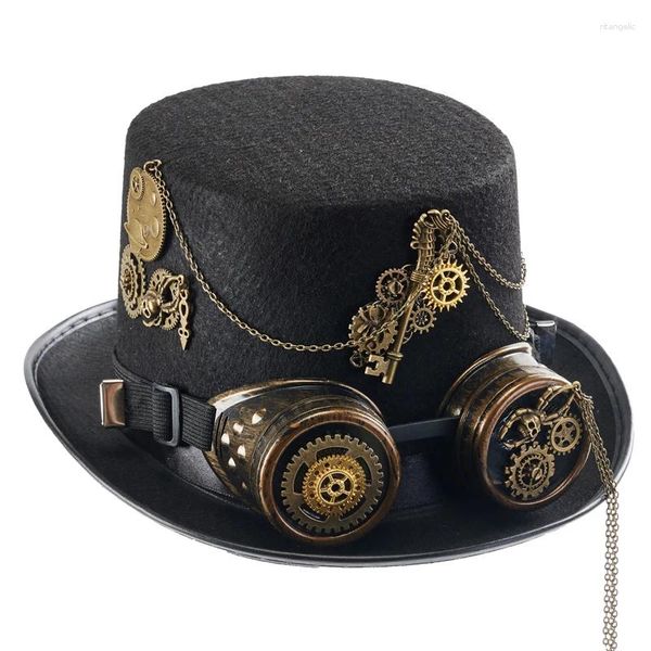 Bérets Steampunk Chapeau Vintage Top Hommes Femmes Chaîne De Vitesse Carnaval Accessoires De Costume De Fête