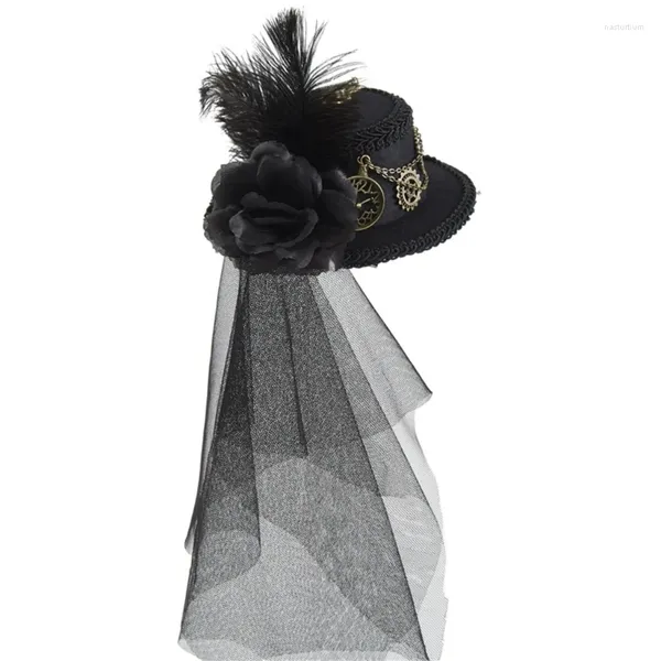 Bérets Steampunk chapeaux pour femmes avec voile chapeau haut-de-forme accessoires de temps Halloween Drop