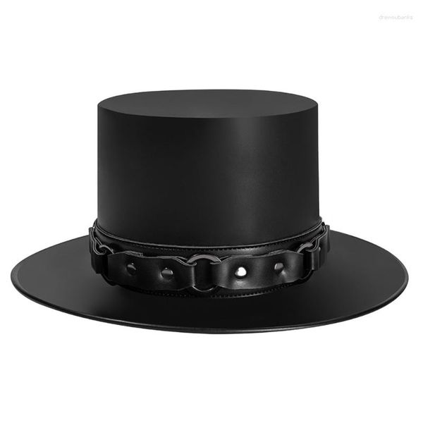 Boinas Steampunk Top Hat para adultos PU Cueros Mago Cap Vintage Victorian Cosplay Disfraz Mujeres Hombres Accesorios de juego de rol