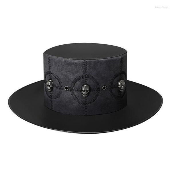 Bérets Steampunk chapeau haut de forme pour femmes, Costume de fête d'halloween, accessoire gothique pour hommes noirs avec décors de crâne