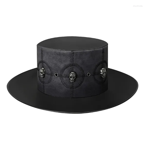 Bérets sampunk top hat halloween costume cosplays gothics party accessoires accessoires noirs imitation-cuir pour hommes drop