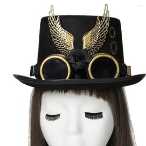 Berretti Cappello a cilindro Steampunk con occhiali Doppia ala Decorazioni per feste per adulti Maschio Femmina Matrimonio Anno di compleanno
