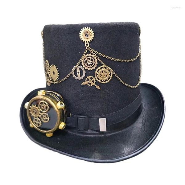 Bérets Steampunk Top Hat avec lunettes Halloween Metal Gear Décor Gothique Cosplay Magicien Unisexe Jazzs