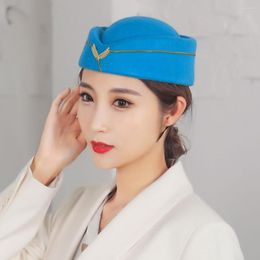 Berets stewardess hoed elegant borduurbadge ademende decoratieve verkleed wollen vrouwen air hostesses baret formele uniform cap