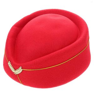 Bérets Stewardess Pillbox Hat Felt Flight Abitre Cap Air Air Hostesses Uniform Plane Cosplay interpréter les femmes