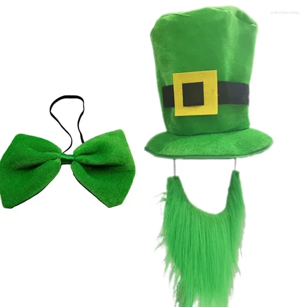 Berets Stpatrick Day Green Hat Bowtie Costume Shamrock Irish National Celebration Top Top Carnival Party Party