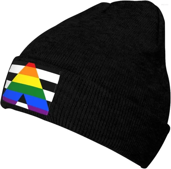 Boinas Straight Ally Pride Flag LGBTQ Adultos Gorro de punto Sombrero de invierno Hombres Mujeres Gorra de calavera Gorras cálidas al aire libre Negro