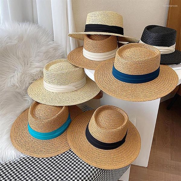 Berets Straw Beach Hat For Women Man 2023 Fashion Casual Panama Fedora Wide Brim Breathable Sun Hats peut tomber