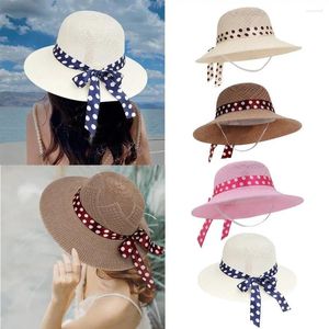 Berets Straw Hat Beach Zon Vizier Cap Adembevolking Bescherming Visser opvouwbare Bowknot Panama Lente zomer