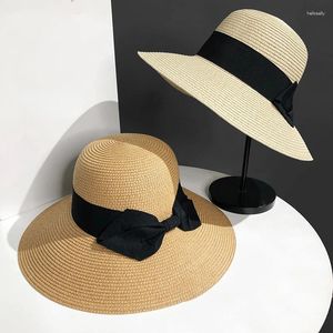 Berets Paille Hat Lady Summer Voyage Big Brim Beach Sunshade Suncreen Sun Leisure Women's Bow Decoration