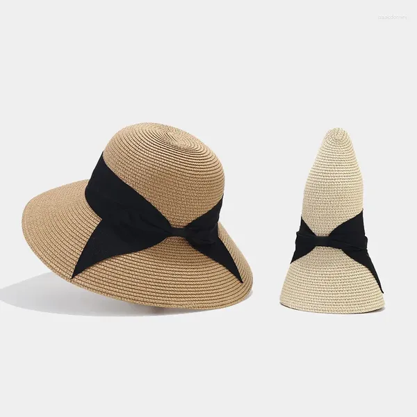 Bérets chapeau de paille été influenceur en ligne mode arc pêcheur femme protection solaire grand bord