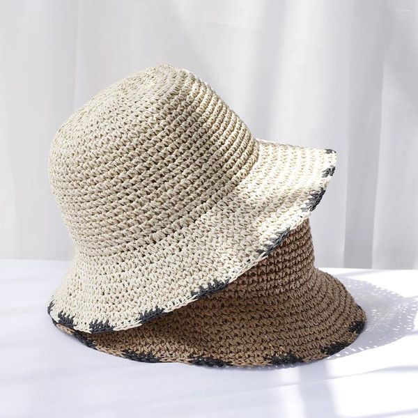 Bérets chapeaux de paille Crochet Bucket UV Protection Soleil Visor Visor plage Femme Visors Femme pliable Été