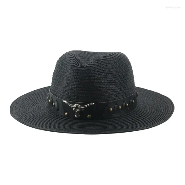 Bérets Chapeaux de paille pour femmes Summer Sun Sun Men Backet Bucket Beaut Luxury Western Cowboy Solid Casual Chapeau Femme Sombreros