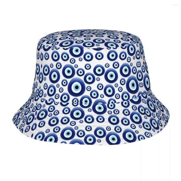 Boinas Calle Mediterráneo Mal de ojo Sombrero de cubo Hombres Mujeres Deportes Azul Nazar Amuleto Patrón Boho Pesca Primavera Picnic Headwear