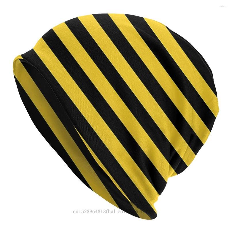 Bérets rayés Skullies bonnets casquettes jaune et noir miel abeille rayures chapeau Sport Sport Bonnet chapeaux pour hommes femmes