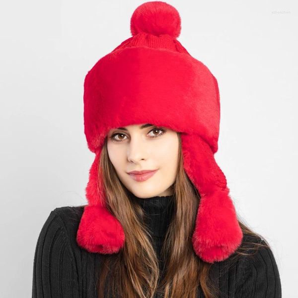 Bérets Style chapeaux en peluche Super doux pour femmes, couleur unie, doublure tricotée, chaleur, mode russe, casquette de Protection des oreilles de ski, hiver